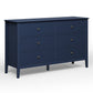 May in Color Fluted 6 Drawer Dresser, Wide Modern Chest of Drawers, Large Wood Storage Cabinet Organizer for Bedroom, Living Room, Hallway, Entryway, Blue