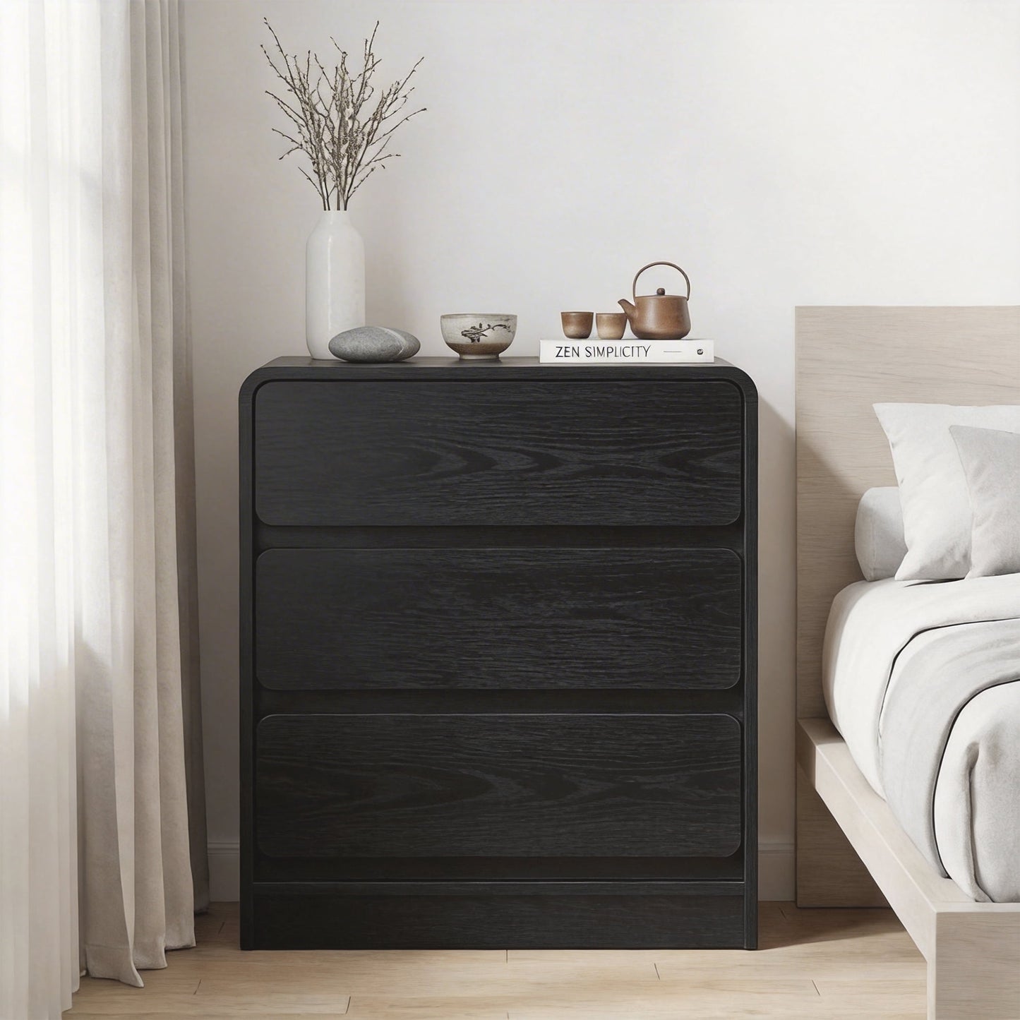 May in Color Black Handle?Free 3?Drawer Dresser Set of 2, Tall Nightstand, Modern Storage Cabinet for Bedroom, Living Room, Office