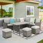 RoyalCraft Patio Furniture Set, 7 Piece High Curved Back Outdoor Dining Sectional Sofa with Dining Table and Chair, All Weather Wicker Conversation Set with Ottoman