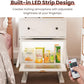 RoyalCraft White Nightstand with LED Light Strips, Modern End Table with 360¡ã Rotating Drawer, Bedside Table with Glass Door Storage, Wood Night Stand Cabinet for Living Room, Bedroom, Nursery