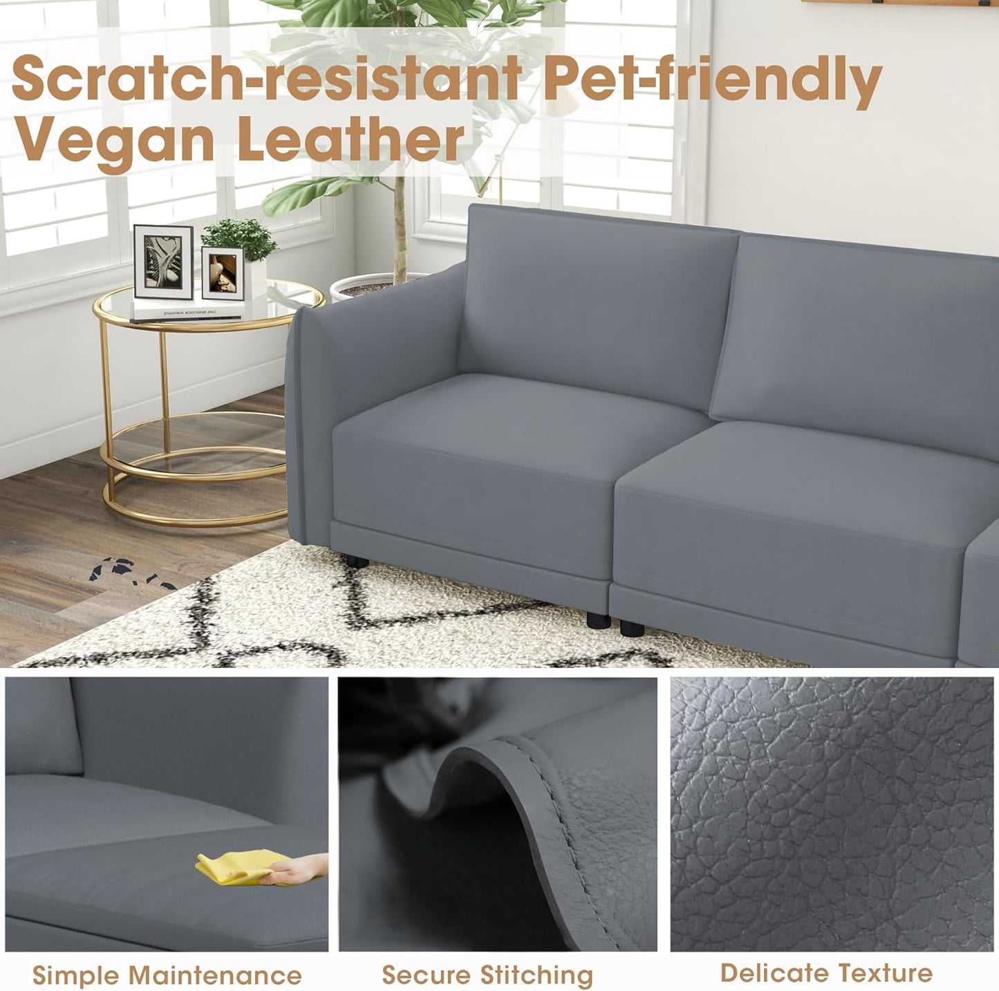 110" Convertible Sectional Sofa Couch, 3-Seat Modular Couch, Multi-Functional Wear-Resistant Faux Leather Couches,Comfy Sofa for Living Room, Apartment and Office, Grey sectional sofa couch sectional sofa couch sectional sofa couch