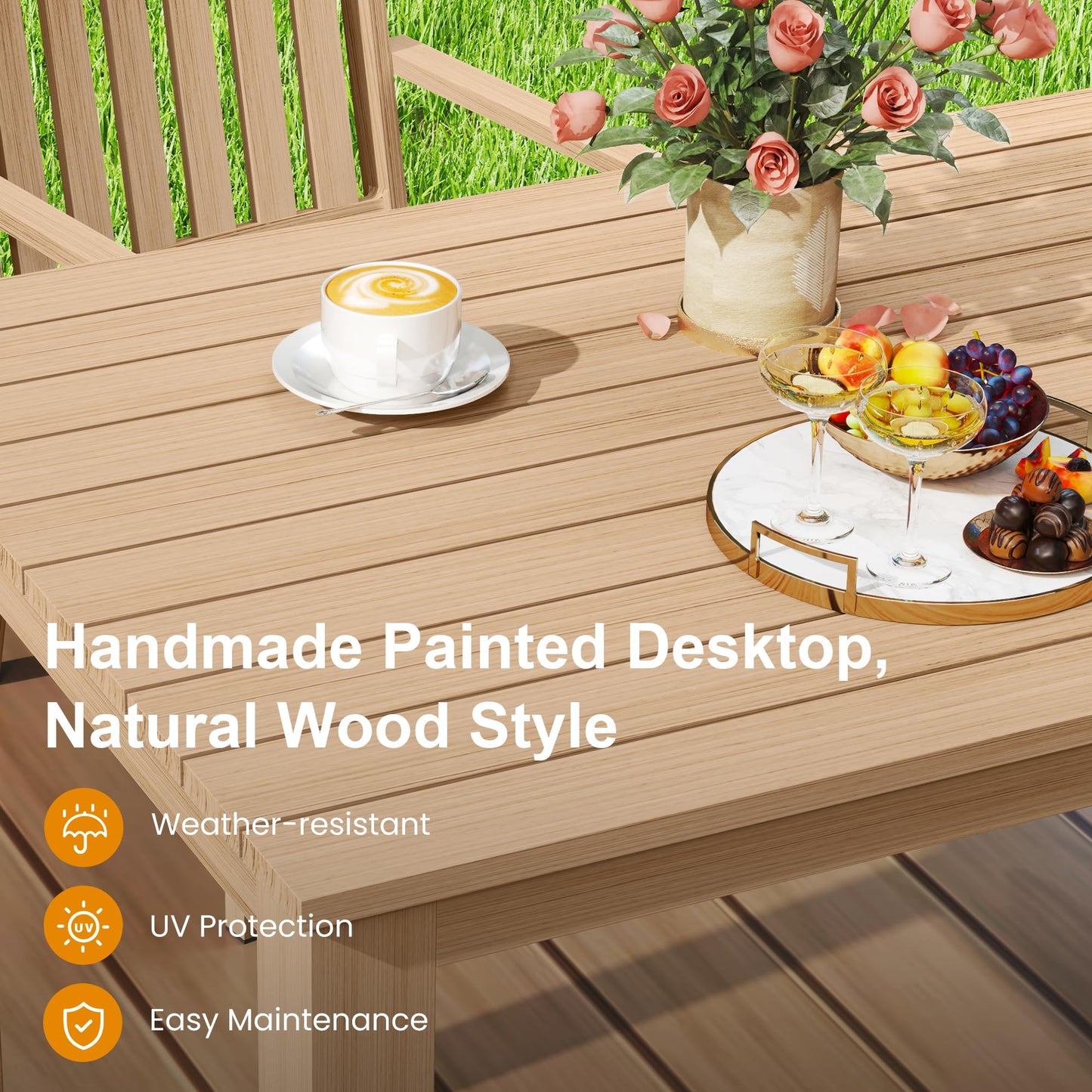 May in Color Aluminum 7 Pieces Patio Dining Sets, Outdoor Dining Table with 6 Chairs, Outdoor Patio Dining Furniture Set with Removable Cushion for Lawn, Garden, Backyard, Brown