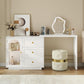 RoyalCraft 59?¡À Large Extendable Makeup Vanity Desk, Corner Vanity Table with 3 Drawer & 1 Door, Modern Dressing Table and Chest of Drawers Combo, Accent Vanity for Bedroom, Dressing Room