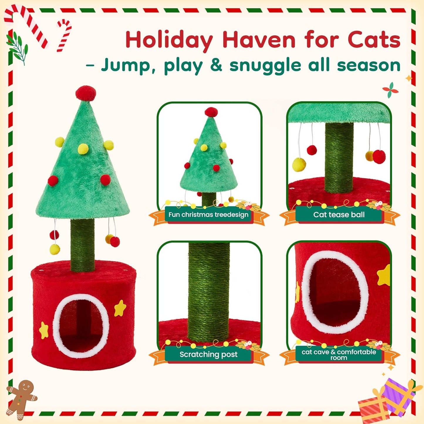 Keygarzone Cat Christmas Tree Tower for Indoor Cats