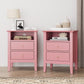 May in Color Fluted Nightstand with 2 Drawers, Modern Wooden Sofa Table with Storage for Small Spaces, Tall End Table for Bedroom