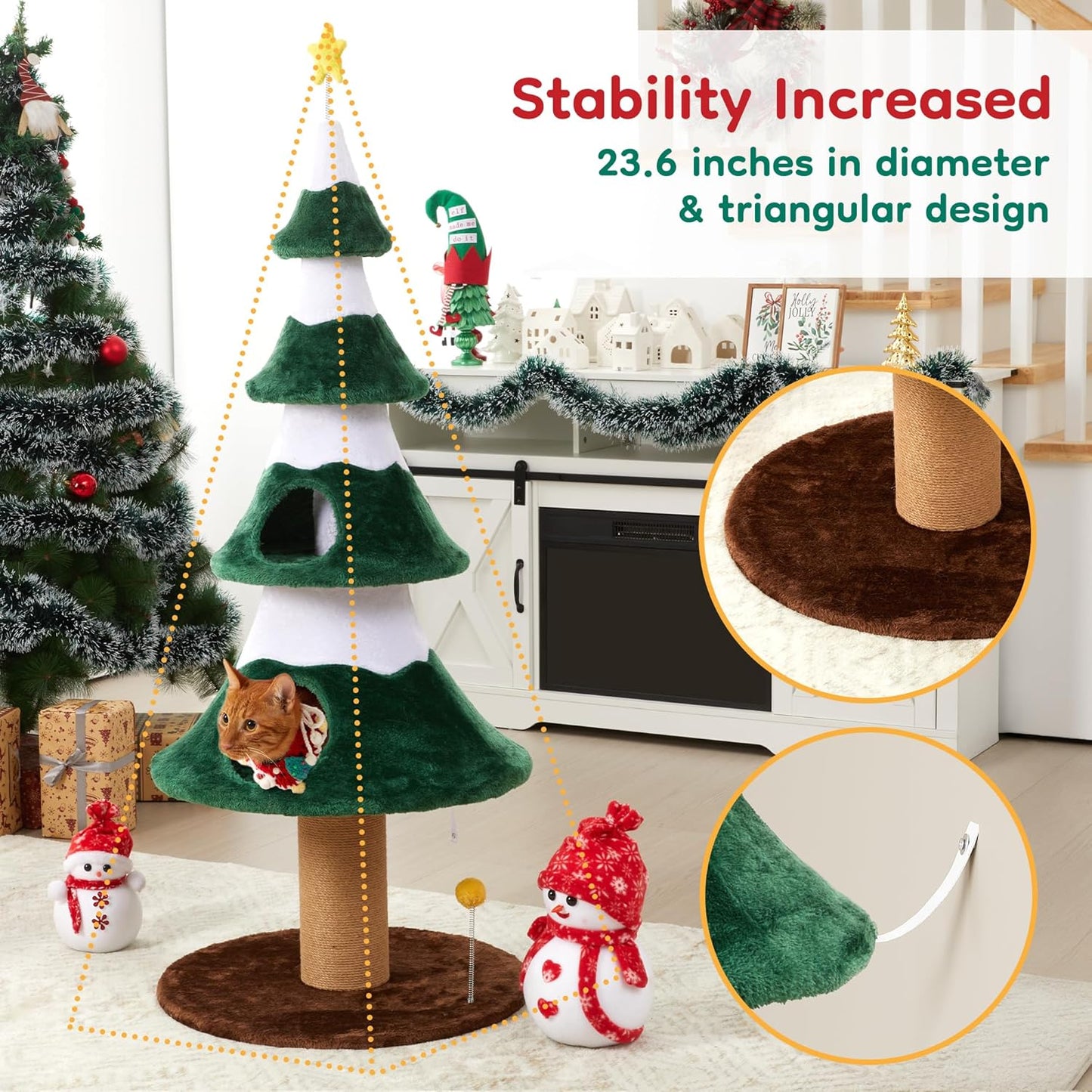 Keygarzone Christmas Tree Cat Tower for Indoor Cats, Multi-Level Wooden Cat Tree