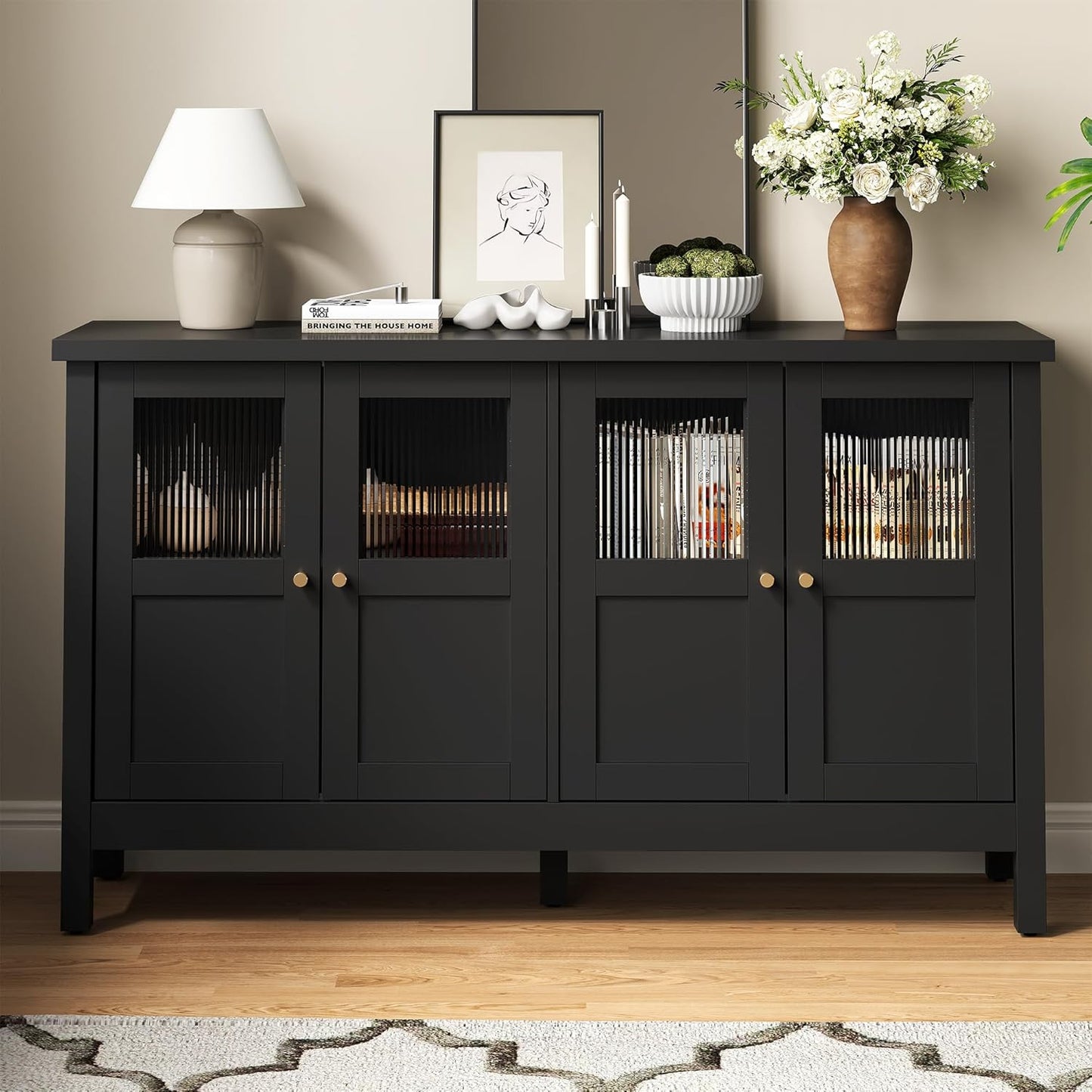 RoyalCraft Sideboard Buffet Cabinet with Storage, 55'' Storage Cabinet with Acrylic Accents, Accent Cabinet with Adjustable Shelves, Wood Credenza for Living Room, Dining Room, Entryway