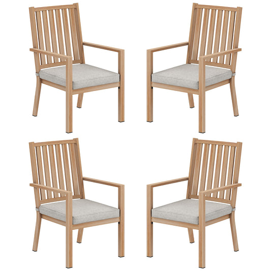 May in Color Patio Dining Chair Set of 4, Aluminum Outdoor Dining Chairs with Waterproof Cushions, Metal Outdoor Patio Furniture Seating for Porch, Balcony, Deck, Backyard, Light Wood Color