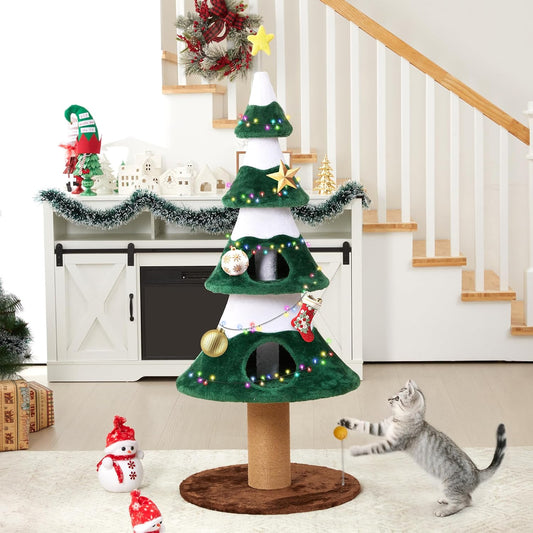 Keygarzone Christmas Tree Cat Tower for Indoor Cats, Multi-Level Wooden Cat Tree