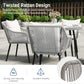 RoyalCraft 5-Piece Patio Dining Table Set, All Weather Twisted Rattan Furniture Set with Cushions, Outdoor Dining Table Chair Set with Umbrella Hole, Ideal for Backyard Balcony Deck Garden, Grey