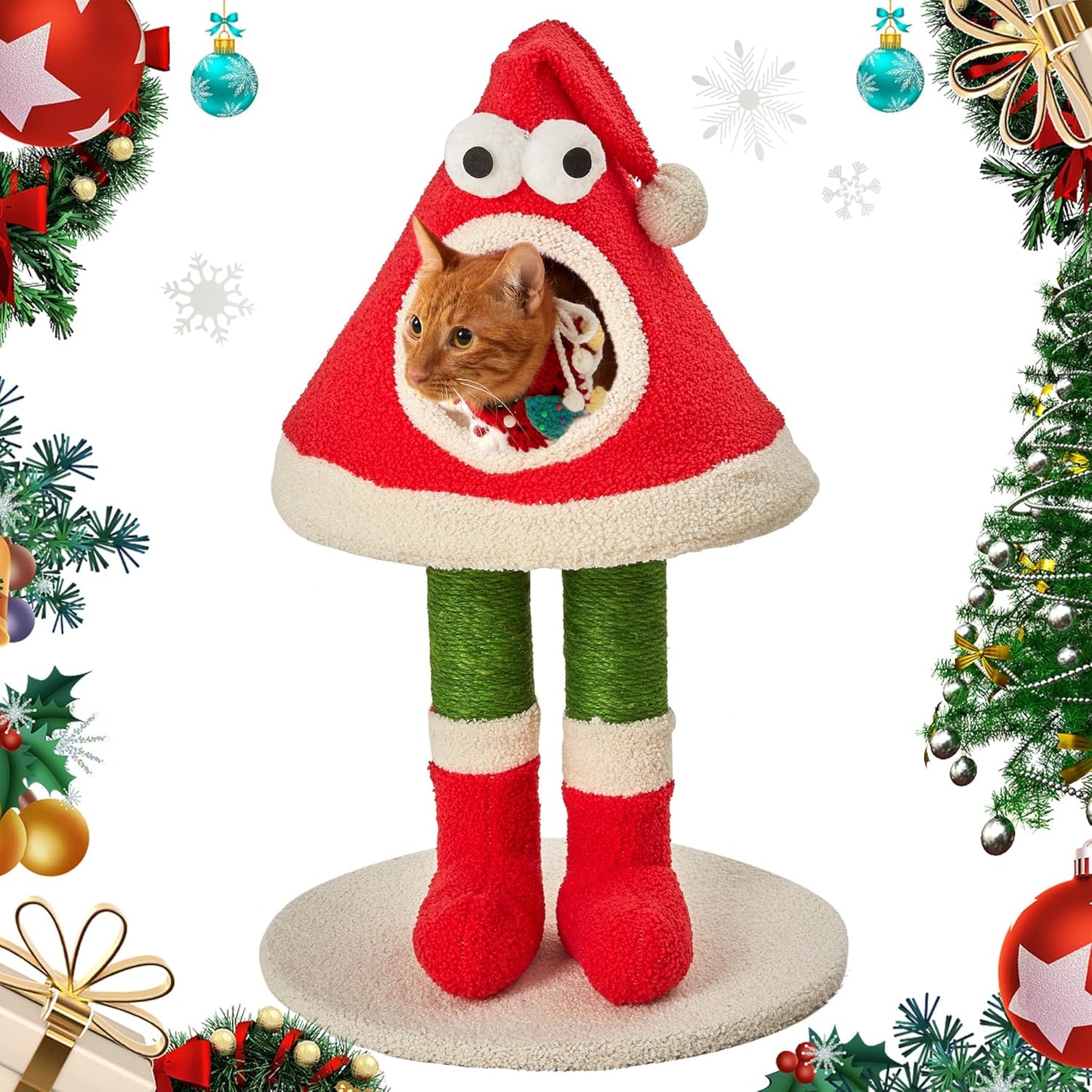 Keygarzone Christmas Cat Tree Tower for Indoor Cats, Santa Hat Design