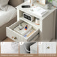May in Color Fluted Nightstand with 2 Drawers, Modern Wooden Sofa Table with Storage for Small Spaces, Tall End Table for Bedroom