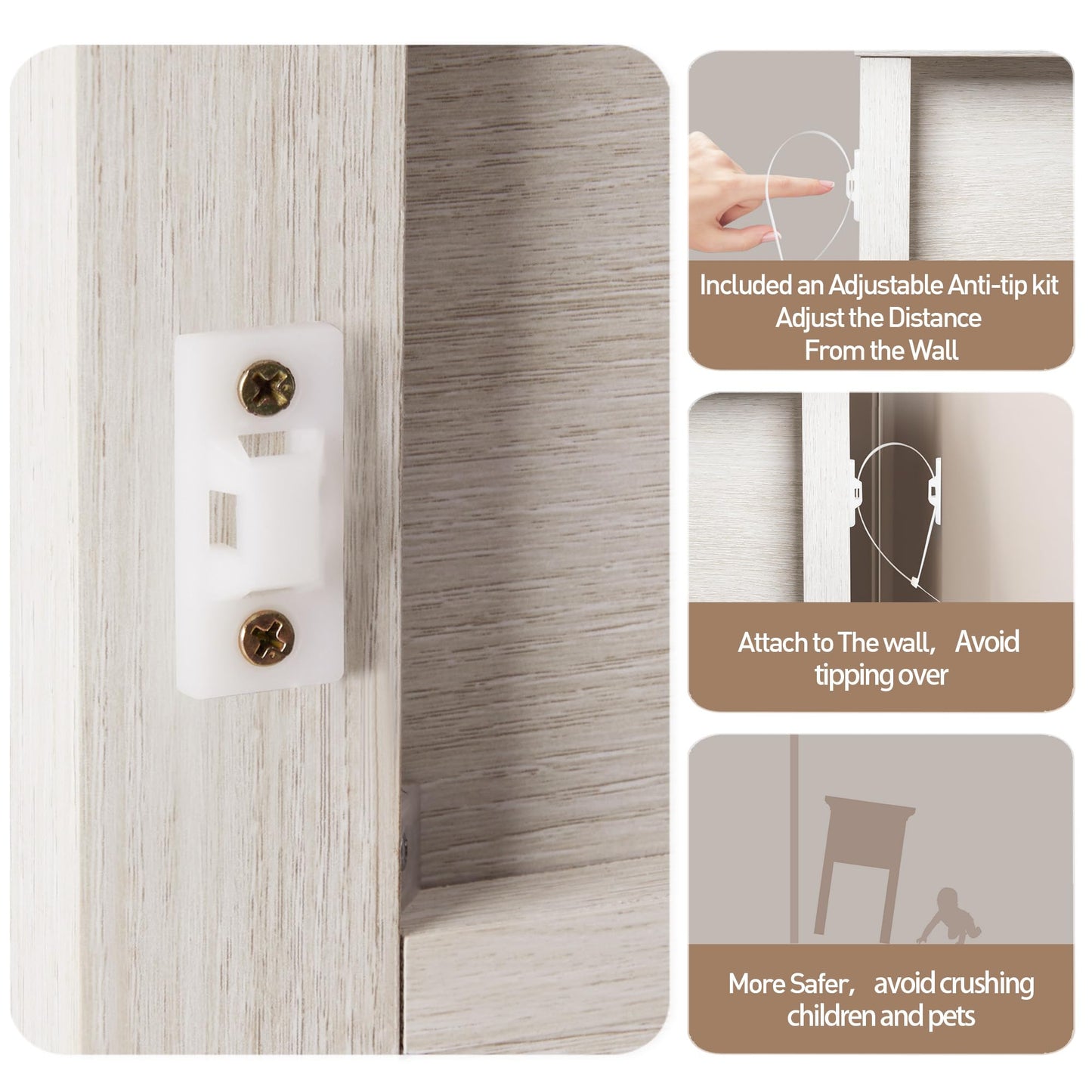 May in Color Boho Rattan Wood Accent Nightstand with Drawer, 27" Tall End Table with Storage Shelf, Grayish White Bedside Table, Chairside Couch Coffee Table