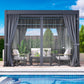 RoyalCraft Louvered Pergola 10'x 12' with Curtains & Netting, Aluminum Outdoor Pergola with Adjustable Rainproof and Gutter System, Metal Hardtop Gazebo for Patio, Deck, Garden, Yard, Black