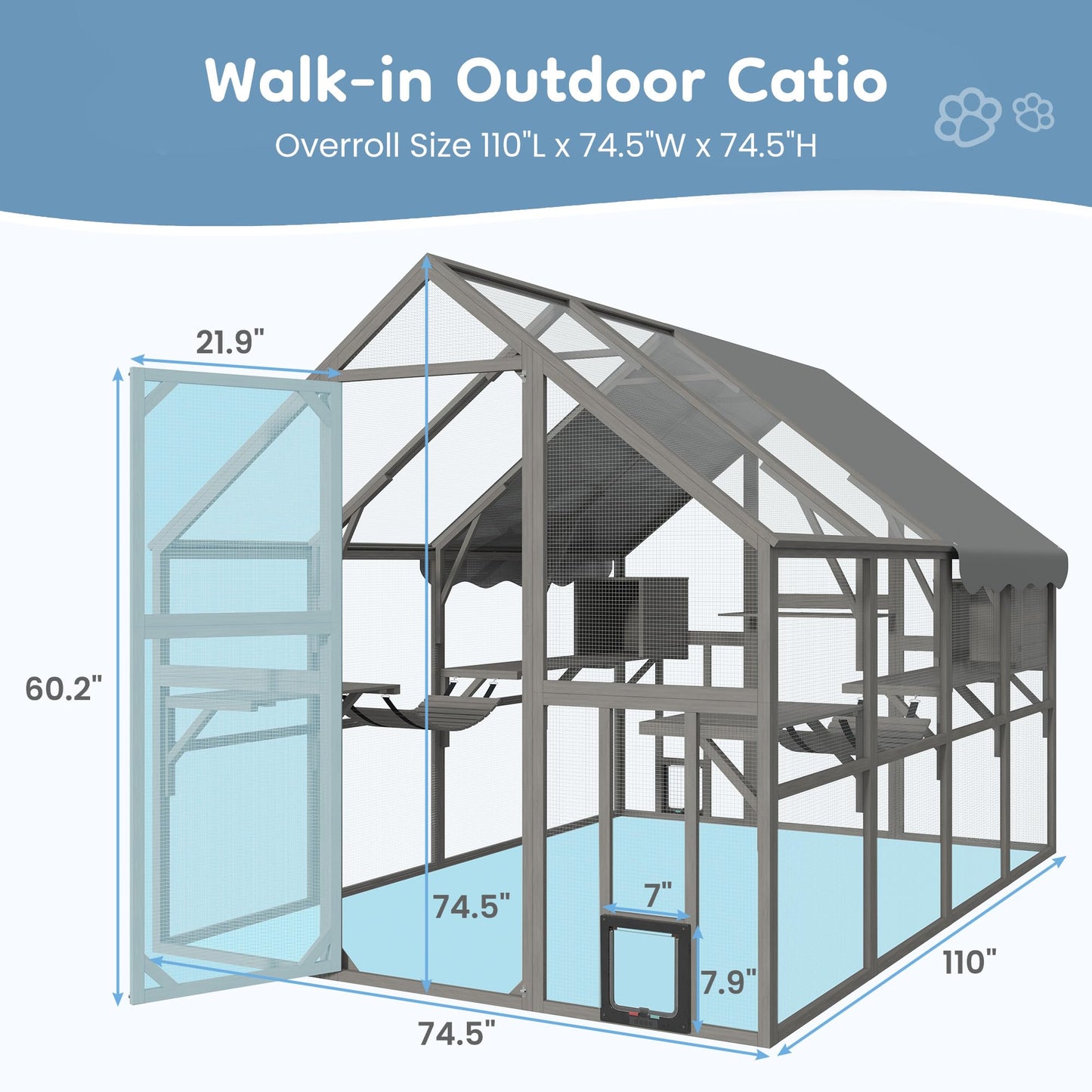 Keygarzone Outdoor Cat Enclosure 110"L x 74.5"W x 74.5"H
