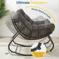 RoyalCraft Patio Rocking Chair with Ottoman, Outdoor Indoor Rocking Egg Chair with Cushions, Metal Lounge Chair Oversized Papasan Chair, Outdoor Wicker Reading Chair for Porch Garden, Dark Grey