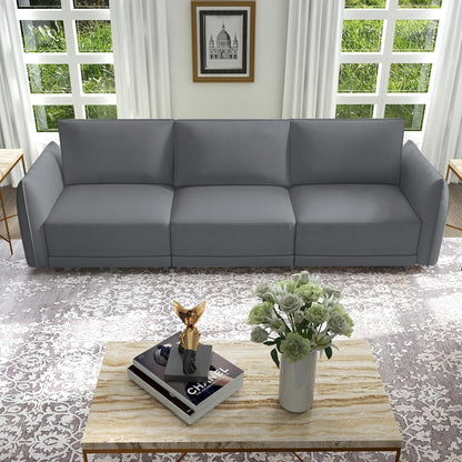 110" Convertible Sectional Sofa Couch, 3-Seat Modular Couch, Multi-Functional Wear-Resistant Faux Leather Couches,Comfy Sofa for Living Room, Apartment and Office, Grey sectional sofa couch sectional sofa couch sectional sofa couch