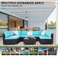 Outdoor Patio Furniture Set, 7 Pieces Outdoor Sectional Sofa Set All-Weather Rattan Conversation Set with Table, Blue