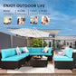 Outdoor Patio Furniture Set, 7 Pieces Outdoor Sectional Sofa Set All-Weather Rattan Conversation Set with Table, Blue