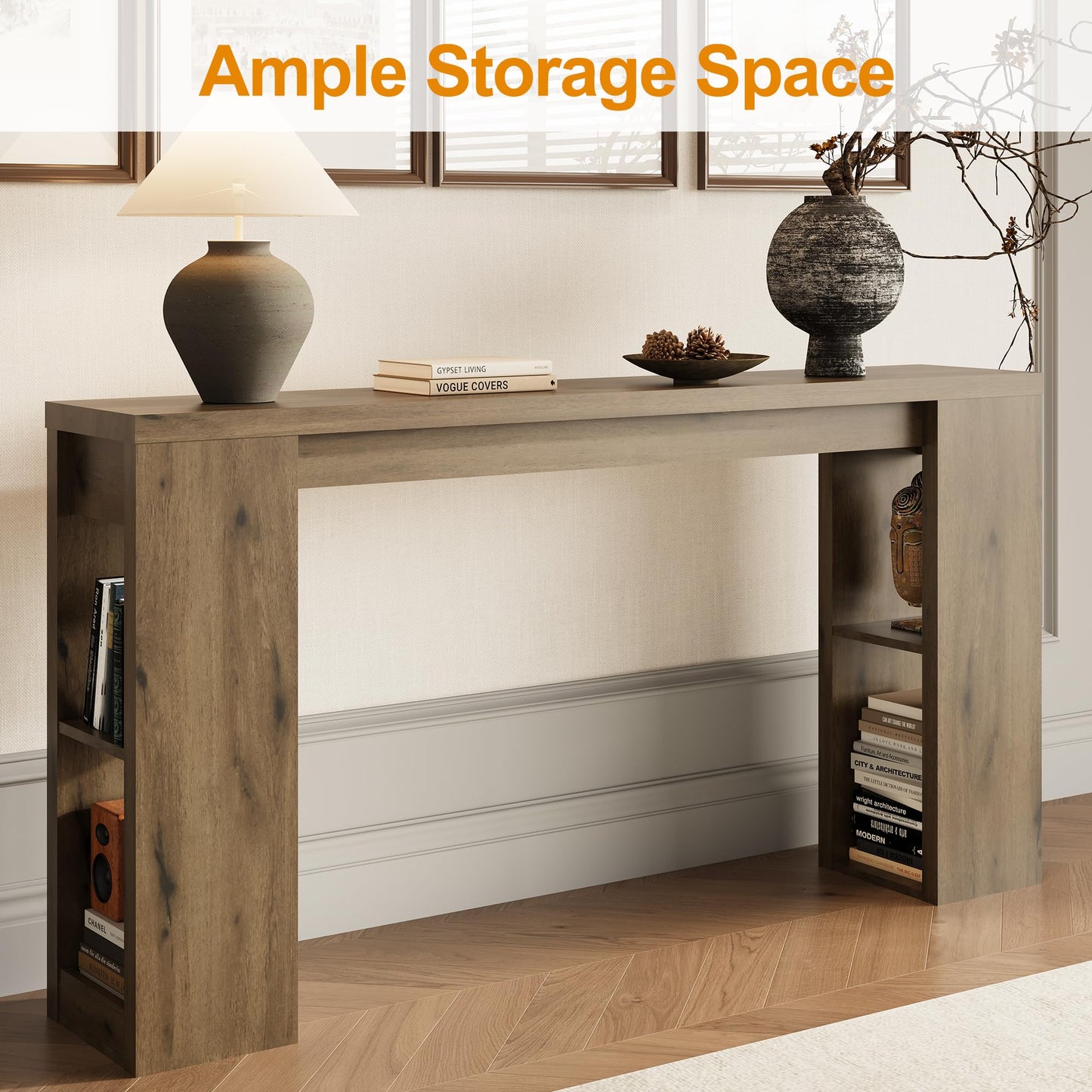 Royalcraft 63'' Long Console Table, Farmhouse Entryway Table with Storage, Narrow Sofa Table Behind the Coach, Wooden Rectangular Sofa Table for Living Room, Entrance, Hallway