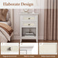 May in Color Boho Rattan Wood Accent Nightstand with Drawer, 27" Tall End Table with Storage Shelf, Grayish White Bedside Table, Chairside Couch Coffee Table