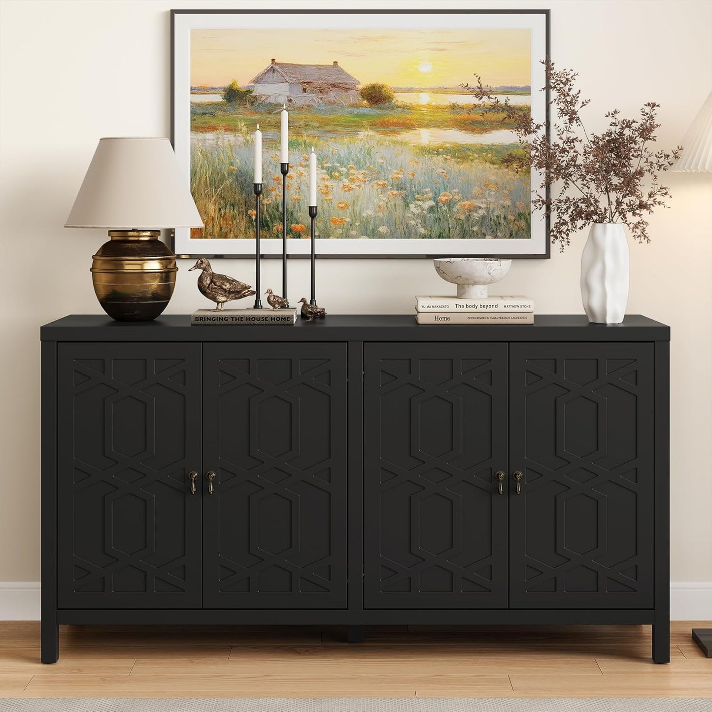 RoyalCraft Sideboard Buffet Cabinet with Storage, 60'' Mid Century Modern Storage Cabinet with 4 Doors and Adjustable Shelves, Accent Cabinet for Entryway, Dining Room, Living Room, Bedroom