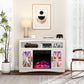Royalcraft 47'' Farmhouse TV Stand with Fire Place, Retro TV Console with Glass Doors, Media Entertainment Center with Adjustable Shelves for 18'' Fireplace, Suitable for Living Room