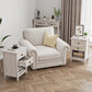 May in Color Boho Rattan Wood Accent Nightstand with Drawer, 27" Tall End Table with Storage Shelf, Grayish White Bedside Table, Chairside Couch Coffee Table