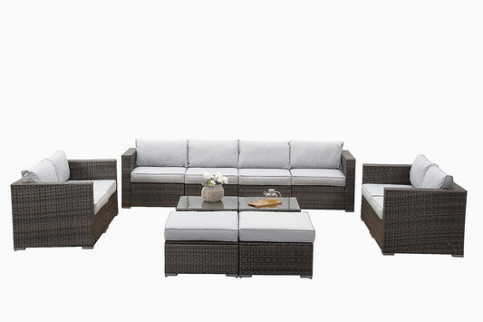 12 PCS Outdoor Patio PE Rattan Wicker Sofa with Ottoman