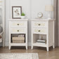 May in Color Boho Rattan Wood Accent Nightstand with Drawer, 27" Tall End Table with Storage Shelf, Grayish White Bedside Table, Chairside Couch Coffee Table