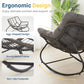 RoyalCraft Patio Rocking Chair with Ottoman, Outdoor Indoor Rocking Egg Chair with Cushions, Metal Lounge Chair Oversized Papasan Chair, Outdoor Wicker Reading Chair for Porch Garden, Dark Grey