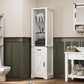 Royalcraft 75'' Tall Storage Cabinet with LED Light, Farmhouse Pantry Cabinet with Tempered Glass Adjustable Shelves & Barn Door, Freestanding Linen Tower for Bathroom, Living Room, Kitchen, White