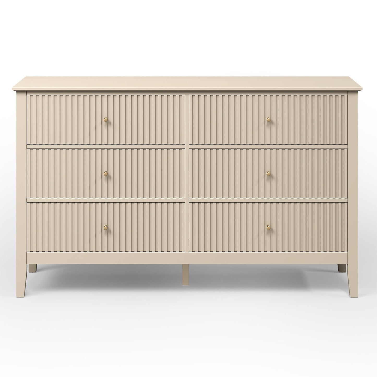 May in Color Fluted 6 Drawer Dresser, Wide Modern Chest of Drawers, Large Wood Storage Cabinet Organizer for Bedroom, Living Room, Hallway, Entryway, Beige