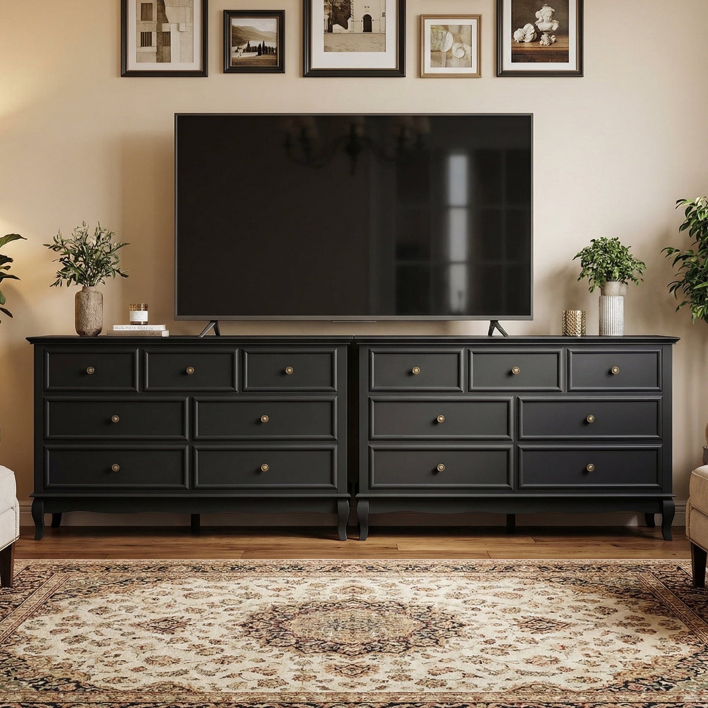 Heynemo 7 Drawer Dresser for Bedroom, Chest of Drawers with Solid Wood Legs and Painted Surface, Black