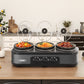 Sunvivi Triple Slow Cooker with 3 Spoons, 3 Pot 1.5 Quart Oval Crock Food Warmer Buffet Server, Stainless Steel, Gray