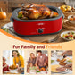 RoyalCraft 18 Quart Electric Roaster Oven Turkey Roaster with Lid Electric Roasters with Removable Pan Large Roaster,Self-Basting Lid,Fast Heating & Thaw/Warming Setting,Red