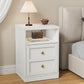 Heynemo white Nightstand with Storage Shelf & Door, Faux Drawer Design End Table, Compact Side Table for Bedrooms, Dorm Rooms & Small Spaces, Set of 2