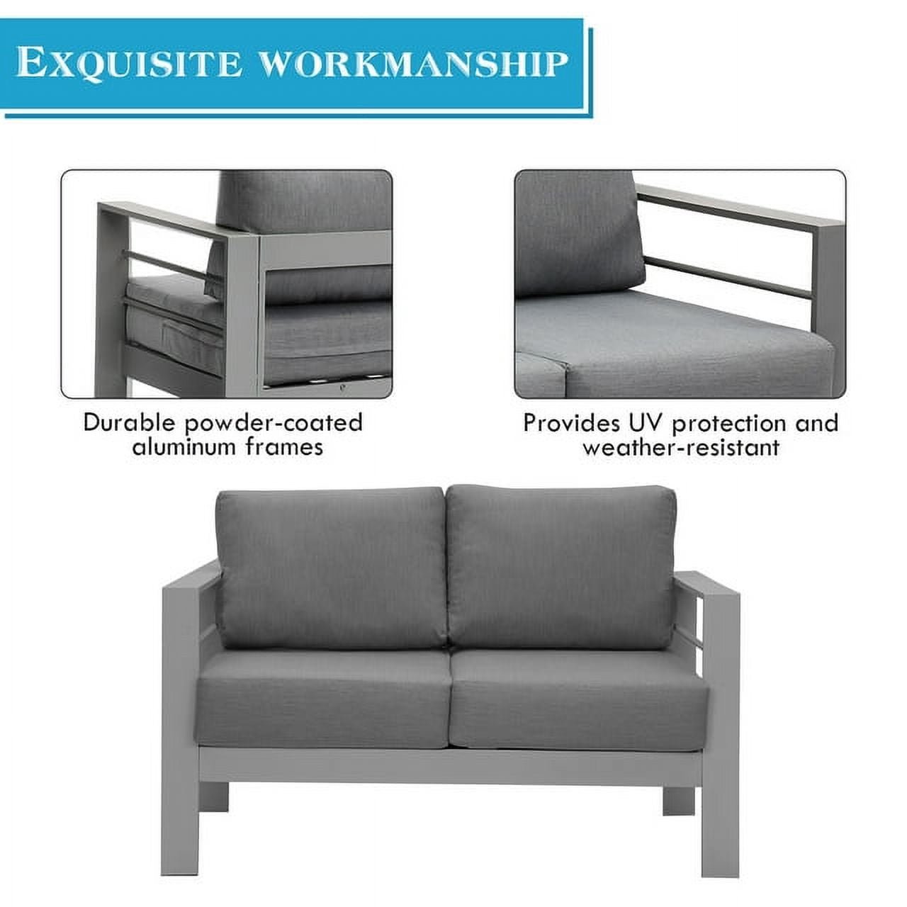 Superjoe Outdoor 2-Seat Patio Aluminum Loveseat Sofa Couch Furniture with Light Grey Cushions, Grey