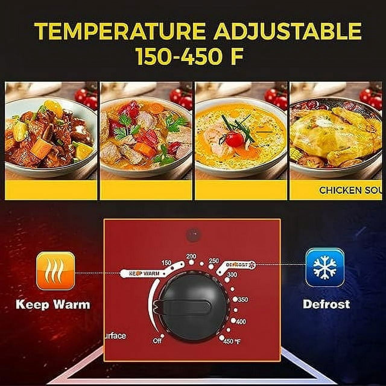 Sunvivi 26QT Electric Turkey Roaster Oven with Visible Glass Lid,Removable Pan & Rack, Stainless Steel,Red