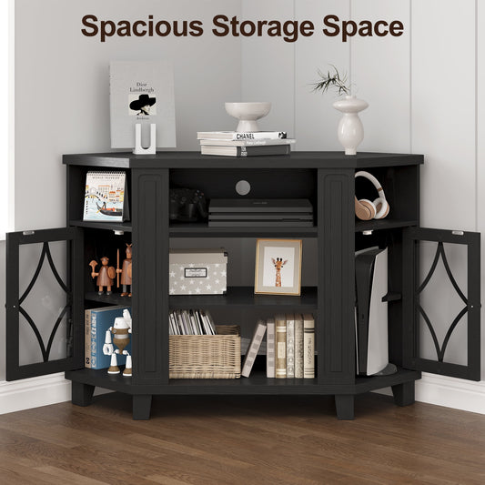 Heynemo Corner TV Stand with Adjustable Shelves and Acrylic Doors, TV Cabinet for Living Room, Bedroom