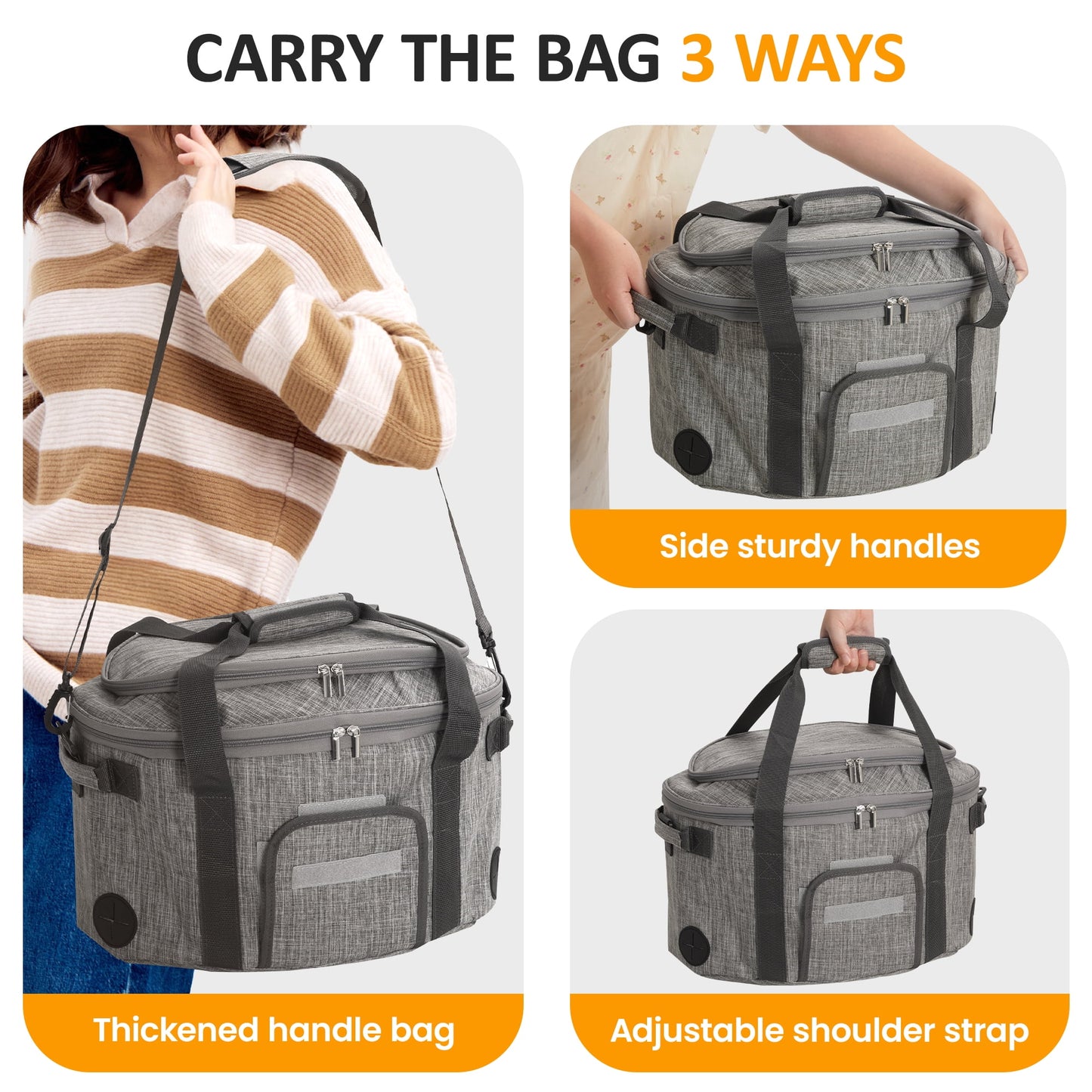 Large Capacity Insulated Slow Cooker Bag for 6-8QT, Portable Carrying Case with Transparent Window, Storage Pockets & Adjustable Straps for Outdoor Events, Family Gatherings & Potlucks