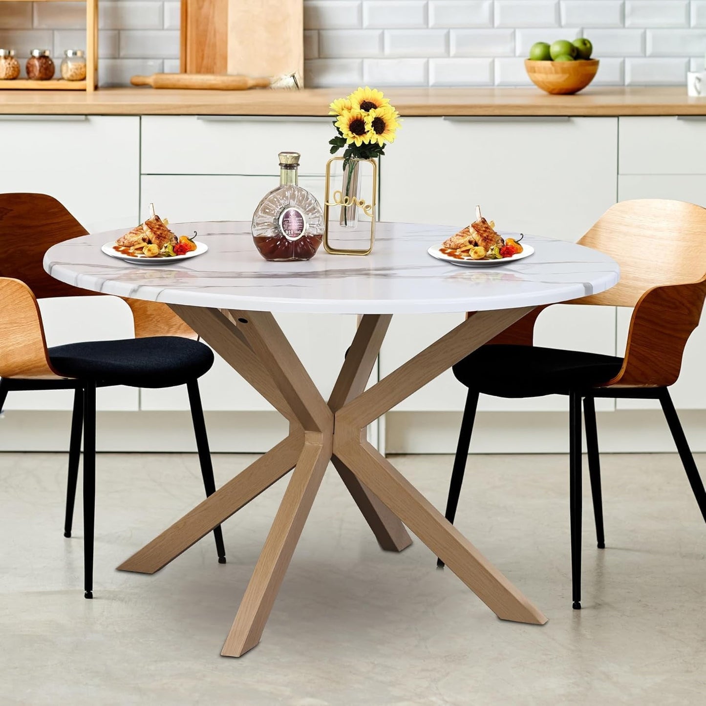 Royalcraft 47" Round Dining Table, Mid Century Modern Table for 4-6 Person£¬White