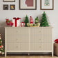 May Color Beige 6 Drawer Dresser Set, Fluted Modern Wood Double Chest, Long Bedroom TV Stand