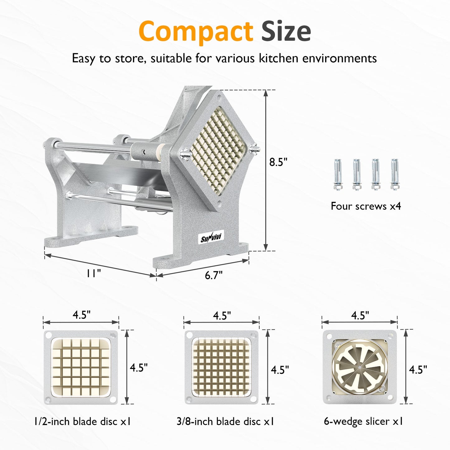 Heynemo Professional Potato Slicer & French Fry Cutter, 3 Replaceable Blades, 6-Wedge Slicer, Heavy Duty Stainless Steel