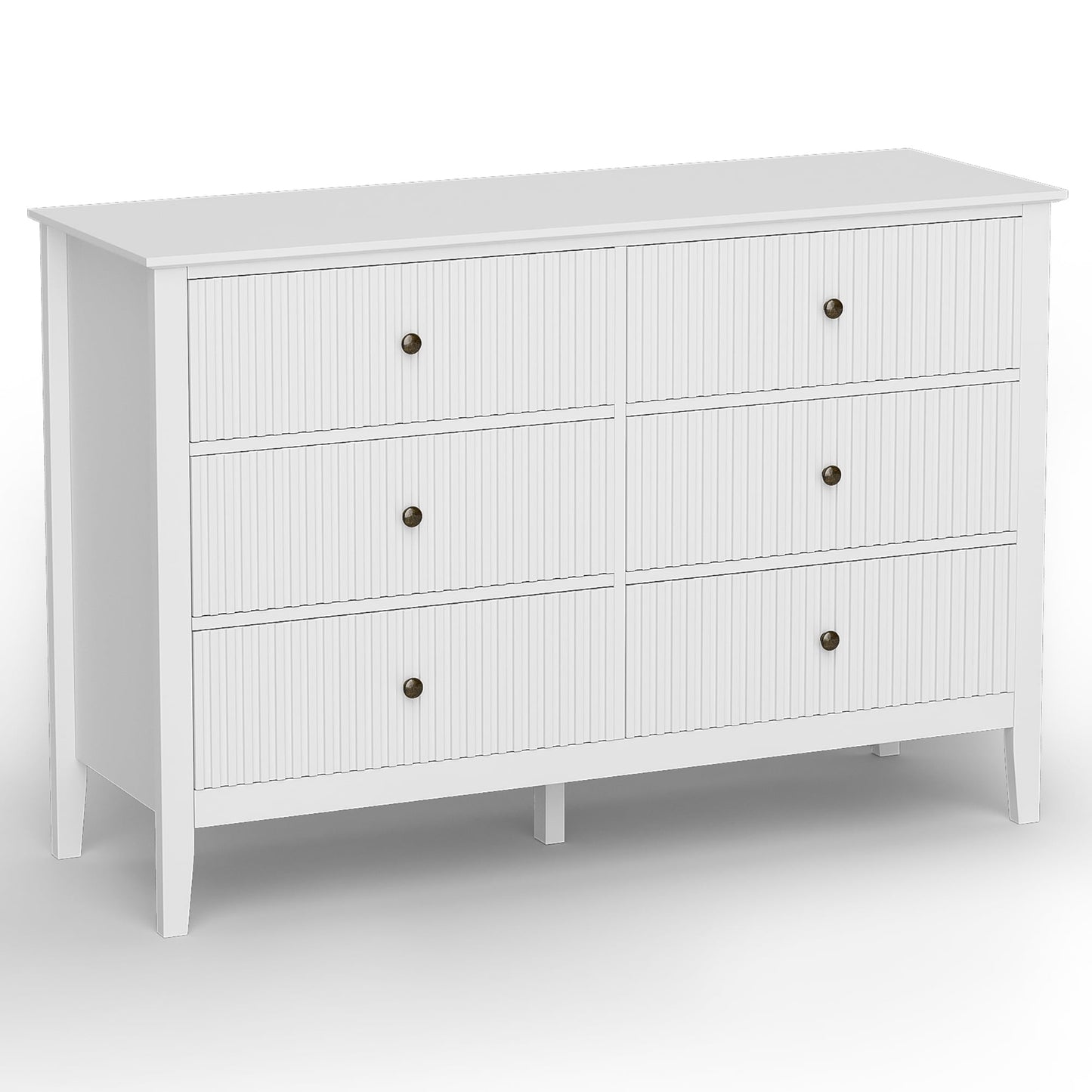 RoyalCraft Revamp 6-Drawer Double Dresser, White Wooden Storage Cabinet for Bedroom