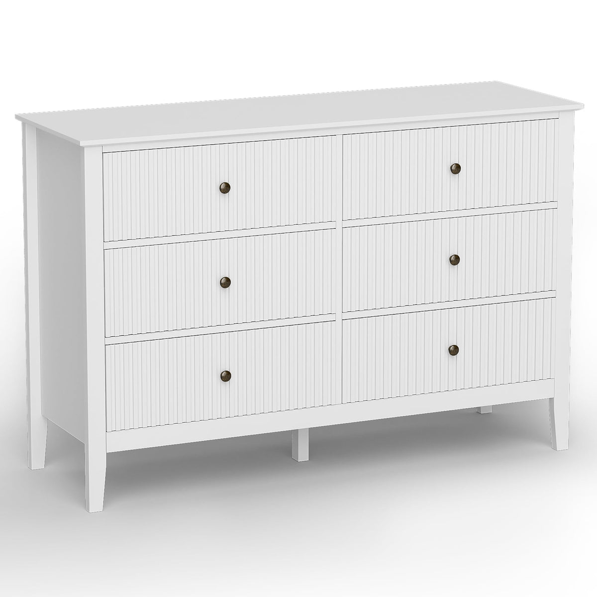 May in Color Revamp 6-Drawer Double Dresser, White Wooden Storage Cabinet for Bedroom