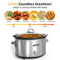 Heynemo 4QT Compact Slow Cooker & Food Warmer with 3 Temperature Settings, Dishwasher Safe - Silver