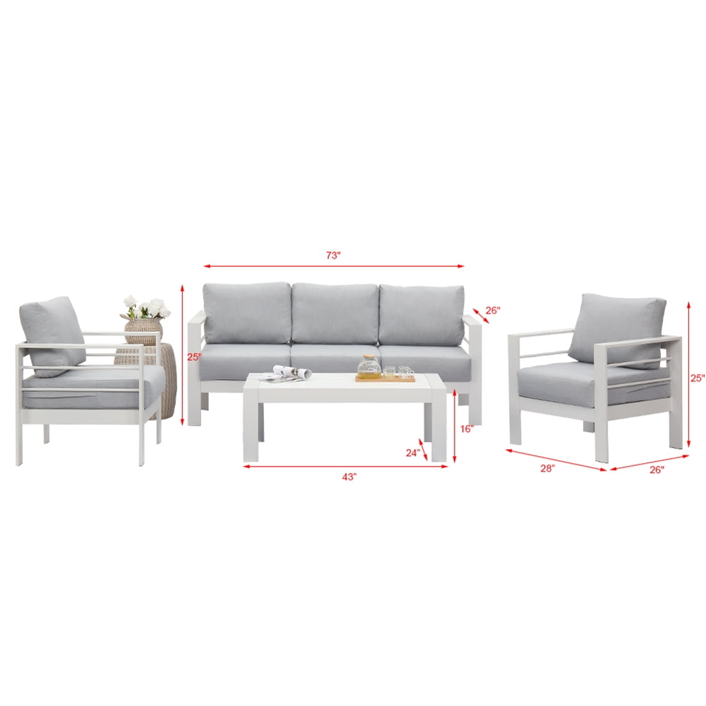 Superjoe Aluminum Outdoor Furniture Set 4 Pcs Patio Sectional Conversation Sofa Set with Coffee Table,White