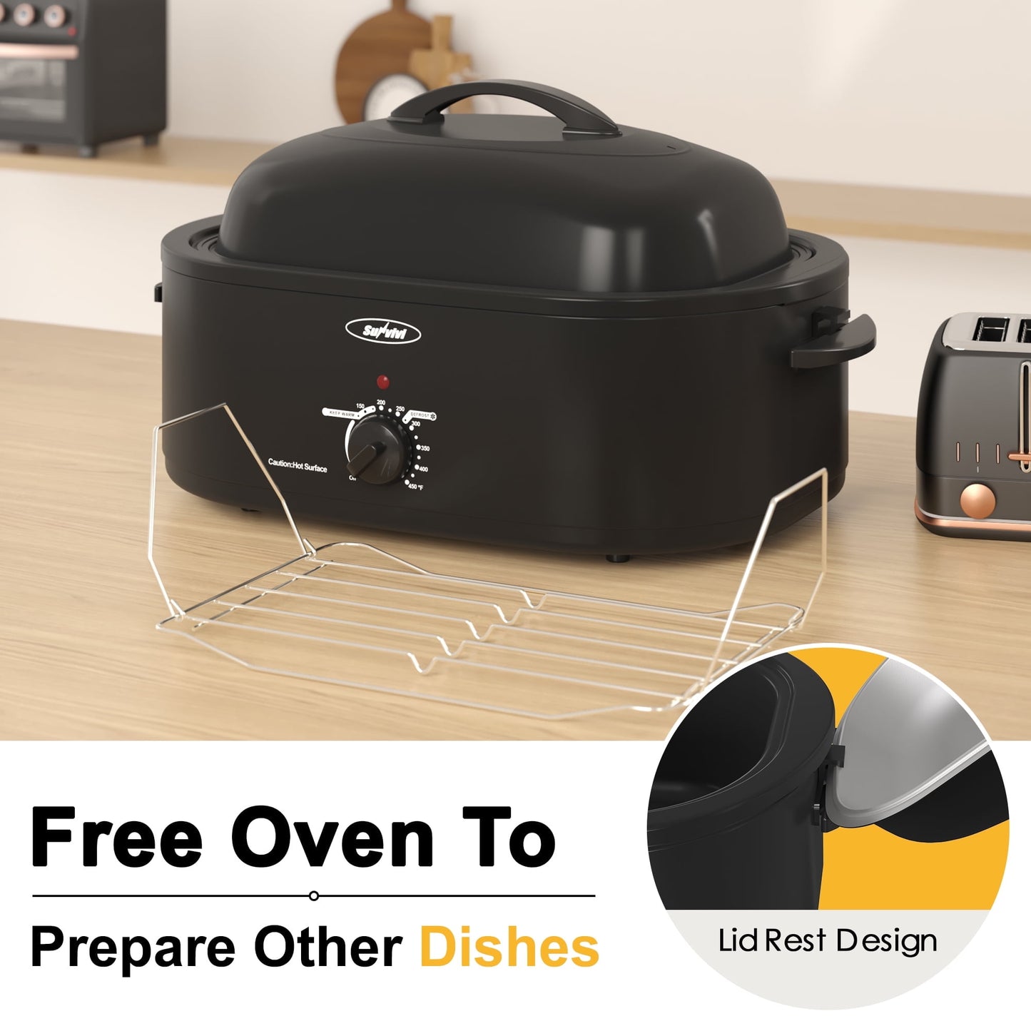 Sunvivi 18 qt Electric Roaster Oven 1450 Watts Electric Rotisserie and Roaster