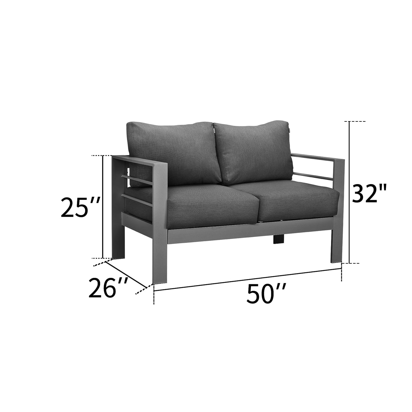 Superjoe Outdoor 2-Seat Patio Aluminum Loveseat Sofa Couch Furniture with Light Grey Cushions, Grey